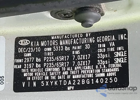 2011 Kia Sorento Lx V6 from USA, damaged, VIN 5XYKTDA22BG140250